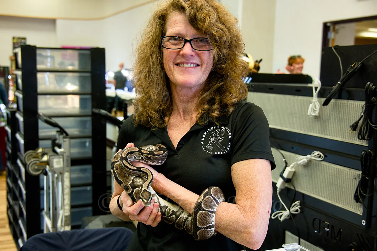 Rexinger Reptiles Vendor Holding Ball Python